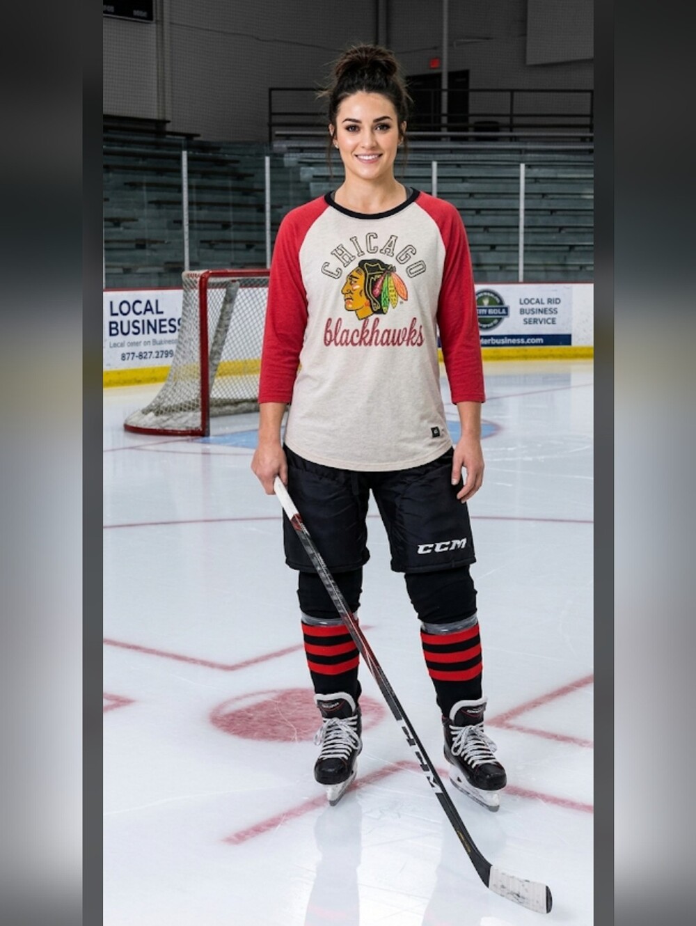 NWT 47 Chicago Blackhawks Hockey Raglan Sleeve Tee T Shirt Womens M #585